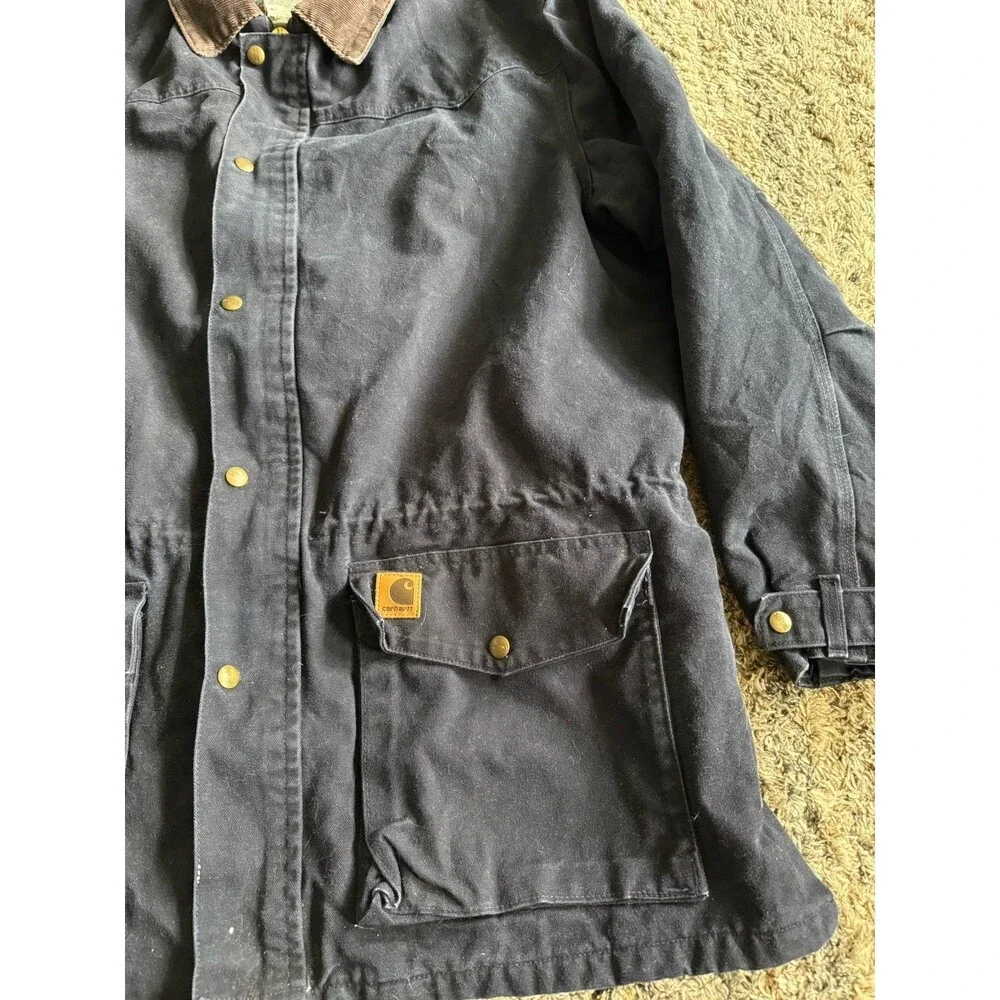 Vintage Carhartt C52 MDT Chore Barn Jacket XL Midnight Blue Plaid Blanket Lined